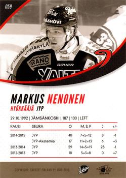 2015-16 Cardset Finland #059 Markus Nenonen Back