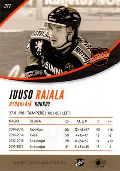 2015-16 Cardset Finland #077 Juuso Rajala Back