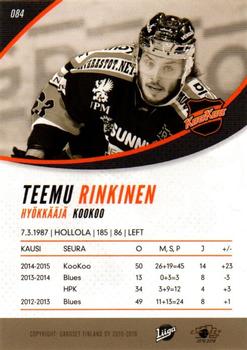 2015-16 Cardset Finland #084 Teemu Rinkinen Back