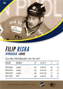 2015-16 Cardset Finland #106 Filip Riska Back