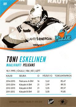 2015-16 Cardset Finland #109 Toni Eskelinen Back