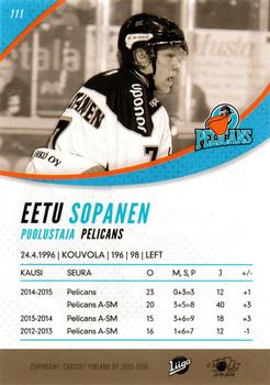 2015-16 Cardset Finland #111 Eetu Sopanen Back