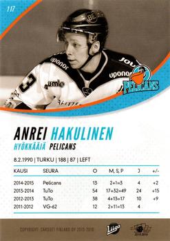 2015-16 Cardset Finland #117 Anrei Hakulinen Back