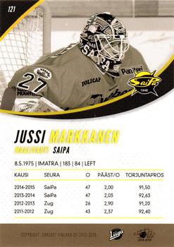 2015-16 Cardset Finland #121 Jussi Markkanen Back