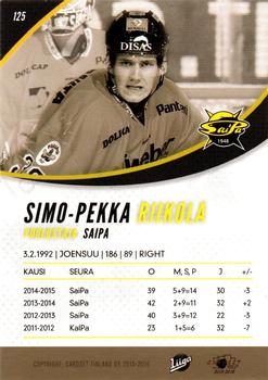 2015-16 Cardset Finland #125 Simo-Pekka Riikola Back