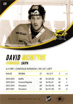 2015-16 Cardset Finland #126 David Mcintyre Back