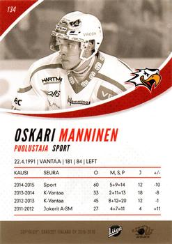 2015-16 Cardset Finland #134 Oskari Manninen Back
