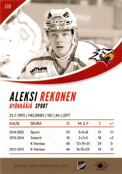 2015-16 Cardset Finland #139 Aleksi Rekonen Back