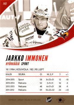 2015-16 Cardset Finland #140 Jarkko Immonen Back