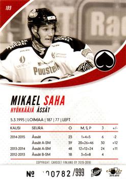 2015-16 Cardset Finland #189 Mikael Saha Back