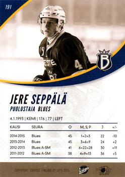 2015-16 Cardset Finland #191 Jere Seppälä Back
