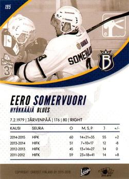 2015-16 Cardset Finland #195 Eero Somervuori Back