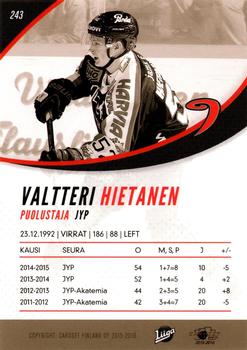 2015-16 Cardset Finland #243 Valtteri Hietanen Back