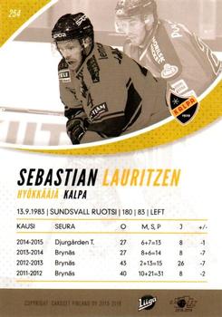 2015-16 Cardset Finland #254 Sebastian Lauritzen Back