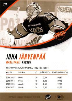 2015-16 Cardset Finland #274 Juha Järvenpää Back