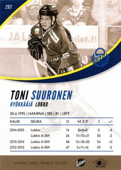2015-16 Cardset Finland #292 Toni Suuronen Back