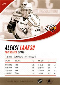2015-16 Cardset Finland #324 Aleksi Laakso Back