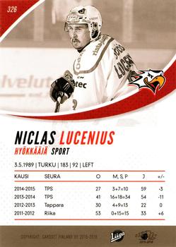 2015-16 Cardset Finland #326 Niclas Lucenius Back