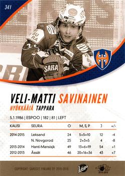 2015-16 Cardset Finland #341 Veli-Matti Savinainen Back