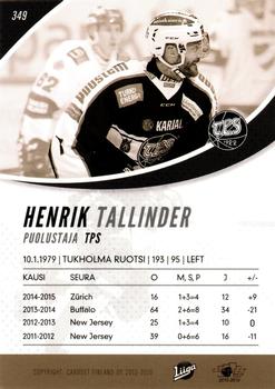 2015-16 Cardset Finland #349 Henrik Tallinder Back