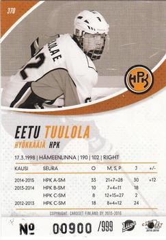 2015-16 Cardset Finland #370 Eetu Tuulola Back