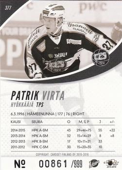 2015-16 Cardset Finland #377 Patrik Virta Back