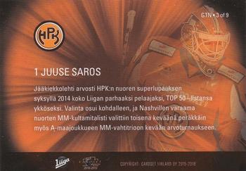 2015-16 Cardset Finland - Guarding the Net #GTN-3 Juuse Saros Back