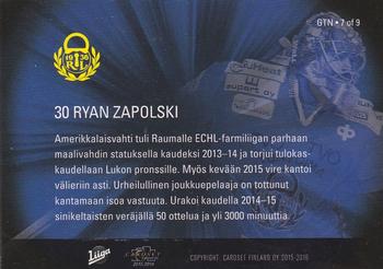 2015-16 Cardset Finland - Guarding the Net #GTN-7 Ryan Zapolski Back