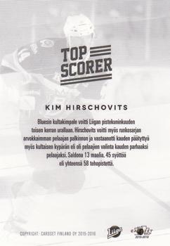 2015-16 Cardset Finland - Top Scorer #NNO Kim Hirschovits Back