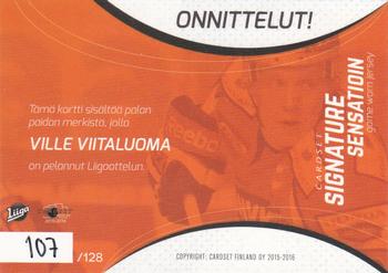 2015-16 Cardset Finland - Signature Sensations GWJ Series 1 Exchange #NNO Ville Viitaluoma Back