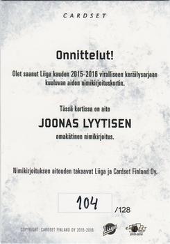 2015-16 Cardset Finland - Signature #NNO Joonas Lyytinen Back