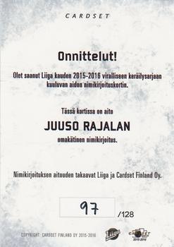2015-16 Cardset Finland - Signature #NNO Juuso Rajala Back