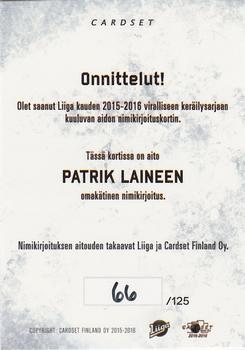 2015-16 Cardset Finland - Signature #NNO Patrik Laine Back