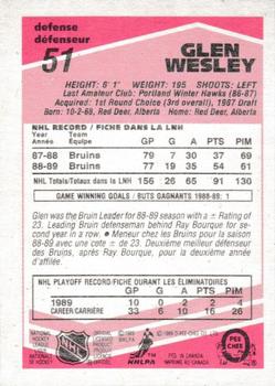 1989-90 O-Pee-Chee - Tembec Test White Backs #51 Glen Wesley Back