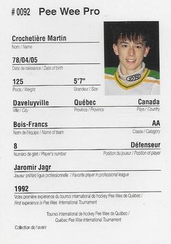 1992 Quebec International Pee-Wee Tournament #0092 Martin Crochetiere Back