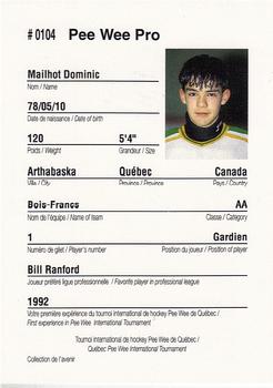 1992 Quebec International Pee-Wee Tournament #0104 Dominic Mailhot Back