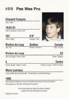 1992 Quebec International Pee-Wee Tournament #0118 Francois Chenard Back