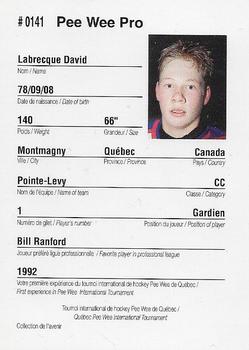 1992 Quebec International Pee-Wee Tournament #0141 David Labrecque Back