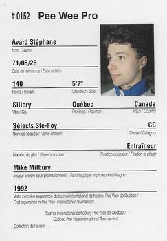 1992 Quebec International Pee-Wee Tournament #0152 Stephane Avard Back