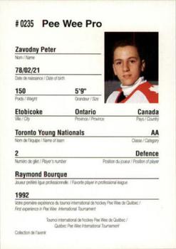 1992 Quebec International Pee-Wee Tournament #0235 Peter Zavodny Back