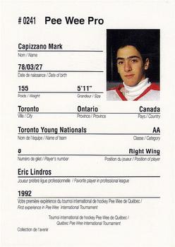 1992 Quebec International Pee-Wee Tournament #0241 Mark Capizzano Back