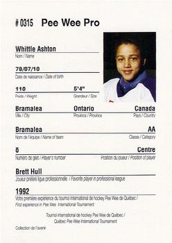 1992 Quebec International Pee-Wee Tournament #0315 Ashton Whittle Back