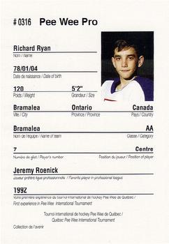 1992 Quebec International Pee-Wee Tournament #0316 Ryan Richard Back