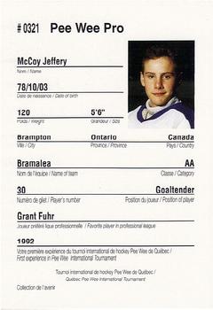 1992 Quebec International Pee-Wee Tournament #0321 Jeffery McCoy Back