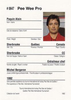 1992 Quebec International Pee-Wee Tournament #0647 Alain Paquin Back