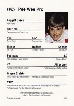 1992 Quebec International Pee-Wee Tournament #0655 Casey Leggett Back