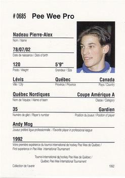 1992 Quebec International Pee-Wee Tournament #0685 Pierre-Alex Nadeau Back