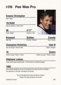 1992 Quebec International Pee-Wee Tournament #0706 Christopher Greene Back