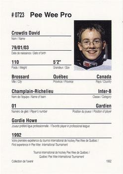 1992 Quebec International Pee-Wee Tournament #0723 David Crowdis Back