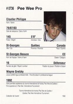1992 Quebec International Pee-Wee Tournament #0736 Philippe Cloutier Back